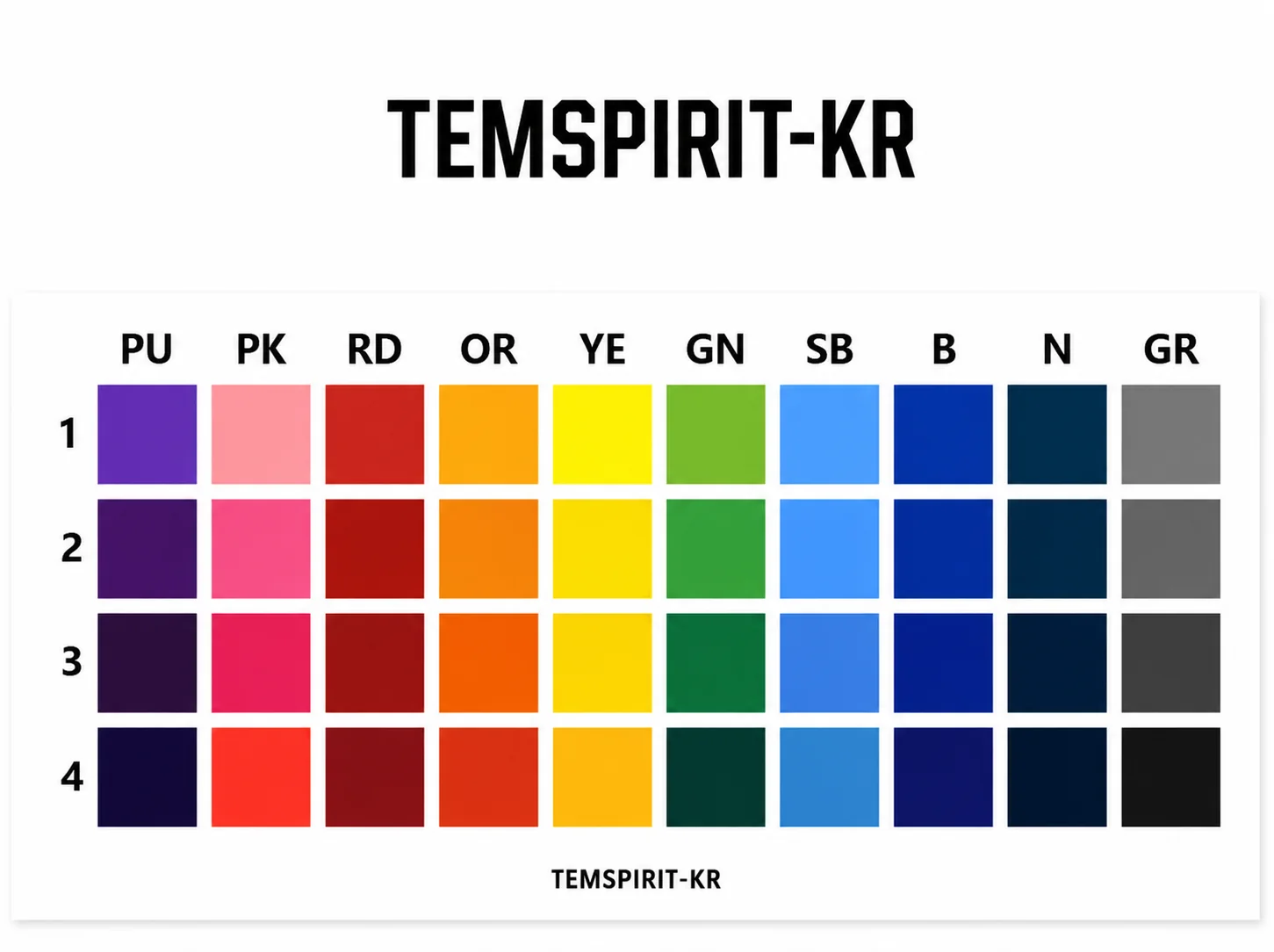 TEMSPIRIT-kr 커스텀 유니폼 컬러 가이드